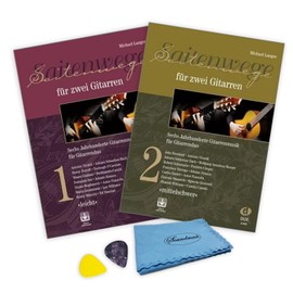 String paths for two guitars 1 and 2: (starter set) with audio download - by Michael Langer - volume 1 and band 2 -ISBN 9783868493818, 9783868493825 - guitar duo + cleaning cloth and pleks