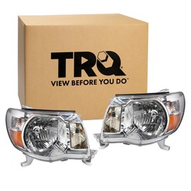 TRQ 2 Piece Headlight Assembly Set Halogen Chrome Bezel Driver & Passenger Side Compatible with Toyota Tacoma 2005-2011 TO2502157 TO2503157 8111004163 8115004160 8115004163