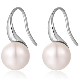 Silver 925 pearl earrings - beads hanging with 10 mm hoop, earrings with pearls, silver., Silver
