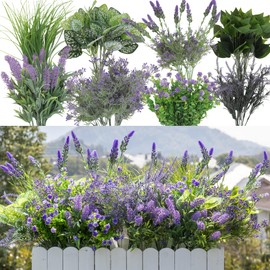 20 Bundles Artificial Lavender Plants Outdoor Fake Outdoor Plants UV Resistant for Home Planter Garden Patio Yard Decor