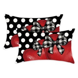 TAJWE Valentine Pillow Covers 12x20 Inch Set of 2 Buffalo Plaid Polka Dots Red Heart Pillow Cases Valentine’s Day Wedding Anniversary February Holiday Decorative Cushion Cases for Sofa Couch