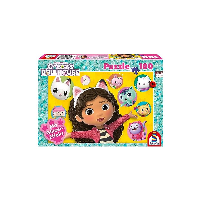 Schmidt Spiele 56475 Glitter Puzzle, Gabbby and Her Friends, 100