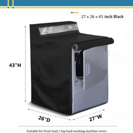 AKEfit Washer and Dryer Covers, Washing Machine Cover 420D Waterproof Outdoor Top Load Washer Cover Dustproof Front Load Dryer Cover Pre-Window with Zipper 27"Wx26"Dx43"H Black 1 Pcs