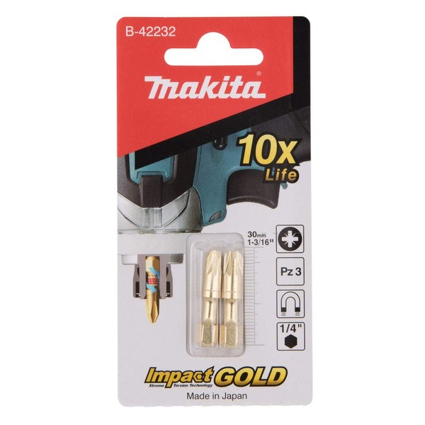 Makita B-42232 Shorton Insert Bit Pz3-30 Gold, Multi-Colour