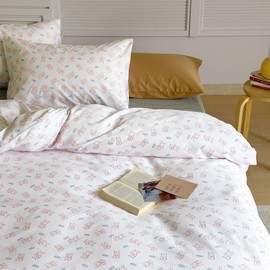 AOJIM Cute Kids Duvet Cover Set with Rabbit Patterns for Room Decor, Pure Cotton Bedding Comforter Cover Set 3pcs for Girls Boys, 1 Soft Quilt Cover Twin Size and 2 Matching Pillowcases, No Comforter