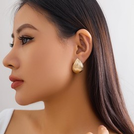 VLAMU hunky Gold Hoop Earrings for Women Cute Fashio (Drop gold)