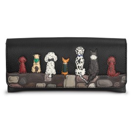 Yoshi Bark to Bark Leather Glasses Case, Sunglasses Case, Flap Over, Black Leather, Dog Theme