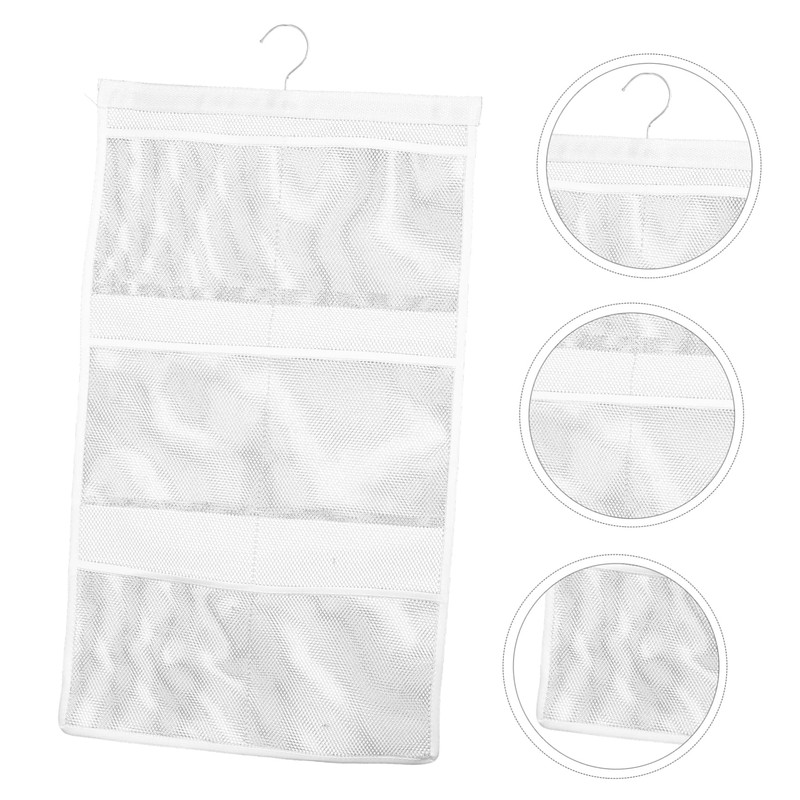 Ciieeo 1Pc White Hanging Bathroom Organizer with Mesh Pockets for
