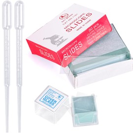 OLCANA 50 Pieces Microscope Slides and 100pcs Pre-Cleaned 20mm x 20mm Microscope Cover Slips Glasses for Basic Biological Science Education