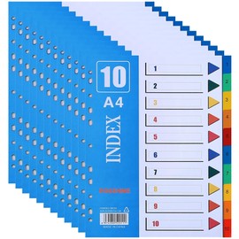 1-10 Part File Dividers A4, 【12Pack】 Plastic A4 Folder Dividers for Ring Binders with11-Holes & Content List, Multi-Colour Index Dividers for Lever Arch Files Ideal for Office School