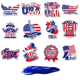 12Pcs 4th of July Hanging Ornaments Independence Star Glitter Red White Blue Stars Tree Ornaments Multicolor Patriotic Hanging Slices Pendants Memorial Day Stars Hanging Decorations