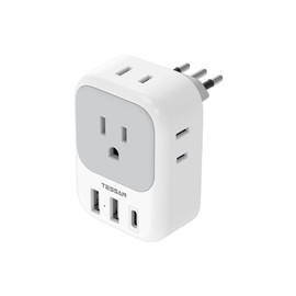 Italy Travel Plug Adapter, TESSAN Type L Adapter for Travel with 4 Outlets 3 USB Ports (1 USB-C), Power Adaptor for US to Italy Chile Rome Uruguay Milan Libya