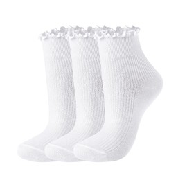 DOOVID - Calcetines deportivos con volantes para mujeres y niñas, calcetines deportivos de punto de algodón con volantes, 3 pares blanco, One Size