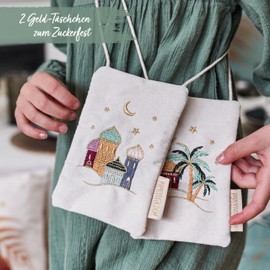 PAPIERDRACHEN Eid Mubarak Traditional Oriental Wallet for Children – Ideal for Ramadan & Sugar Festival – 9 x 13 cm, Colorful Set 1