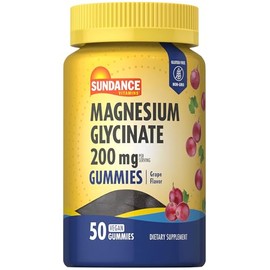 Sundance Gomitas de glicinato de magnesio  200 mg  50 unidades  Sabor a uva  Suplemento vegano, sin OMG ni gluten                                     