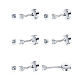 5 Pairs Small Moissanite Cartilage Stud Earrings Set,18K White Gold Plated Sterling Silver Earrings,Hypoallergenic Threadless Flat Back Earring for Women Men (5 Pairs-2mm-18K White Gold)