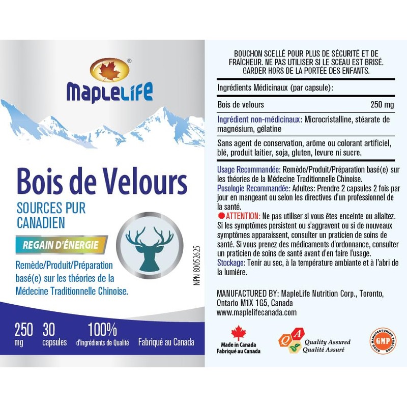 Maplelife Xtreme Antler 250mg 30 capsules