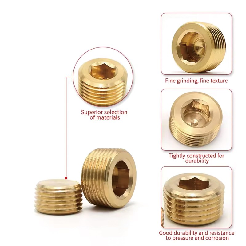 Leliafleury 10Pcs Brass Pipe Plugs 1/8" Internal Hex Thread Socket