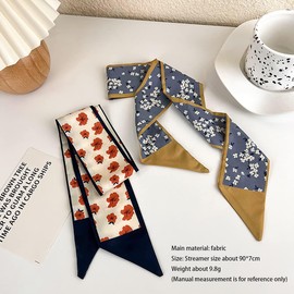 Bufanda de seda retro pequeña para niña, corazón de primavera y verano, cinta estrecha, diadema, bolsa de decoración, bufanda larga, Banda de pelo azul 5 piezas, L