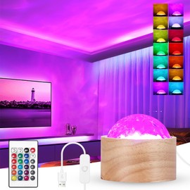 Projector Night Light for Kids Rotating Water Ripple Bedside Light 16 Colors Adjustable Brightness Crystal Lamp with Remote Control Bedside Projector Lamp for Bedroom Decoration Kids Gifts
