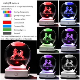 Movdyka Horse Gifts for Girls Women 3D Crystal Ball Horses Figurine Best Gifts for Horse Lovers Men Ideas Glass Statue Ornaments Home Decor Night Light on Mother Day Birthday Christmas