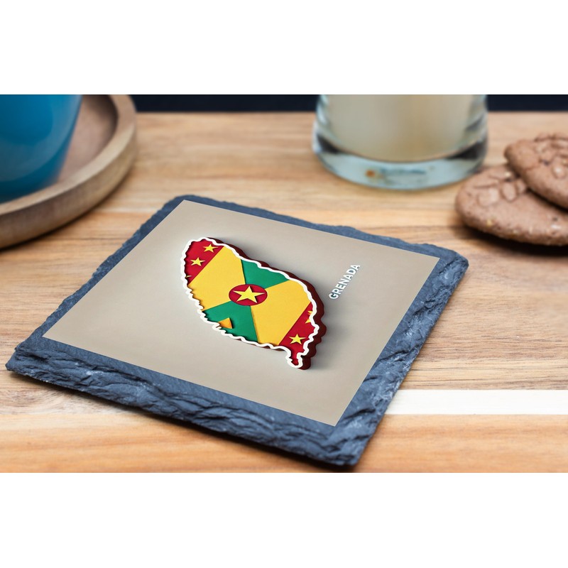 Grenada Map Slate Coaster – Caribbean-Themed Drink Coaster with Island