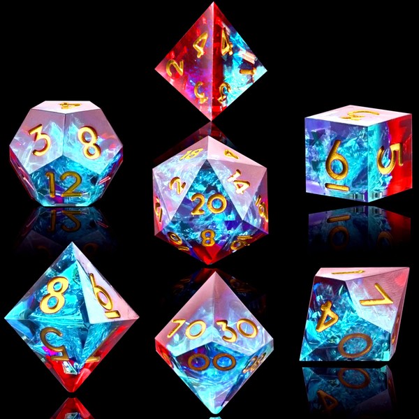 SIQUK 7-Die Polyhedral Dice for DND Handmade Sharp Edge Game