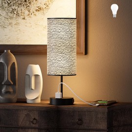 YIDPU Table Lamp for Bedroom with Touch Control,Bedside Lamp with USB C+A Charging Ports& AC Outlets, Adjustable 3color LED Light for Home Decor/Nightstand/Bedroom/Office,Included Bulb