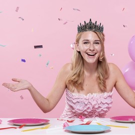 Papoopy Birthday Tiara Crown with Sash for Women and Girls, Headband Hair Accessories for Wedding Party Costume Black