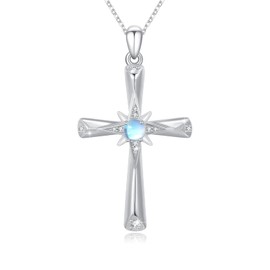 925 Sterling Silver Cross Star Pendant Necklace - Moonstone Star Jewelry Gift for Women