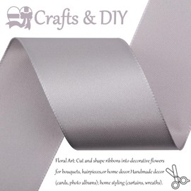 Hoisre 1-1/2 inch Gray Polyester Ribbon 50 Yards for Wedding Invitations, Bridal Bouquets, Sewing, Party Decorations, Gift Wrapping and More