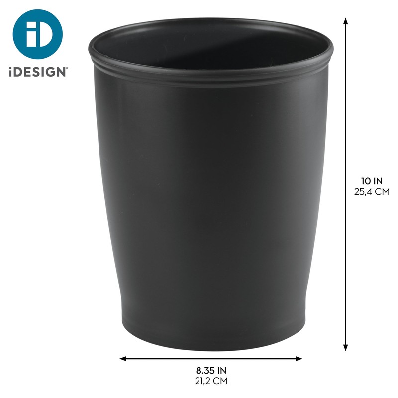 iDesign Small Round Plastic Bathroom Trash Set of 2-Black Waste