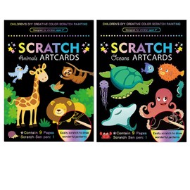 Georgie Porgy Scratch Picture Set DIY Craft Sets for Children Magic Scratch Paper Notebook Easter Christmas Birthday Gift for Boys Girls (Animal Sea World)