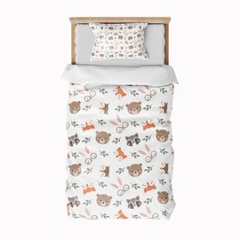 DJDEA Cot Bed Duvet Cover Set, Animals Toddler Bedding Set With Zip Fastening, Kids Duvet Cover 120x150cm With 40x60 cm Pillowcase