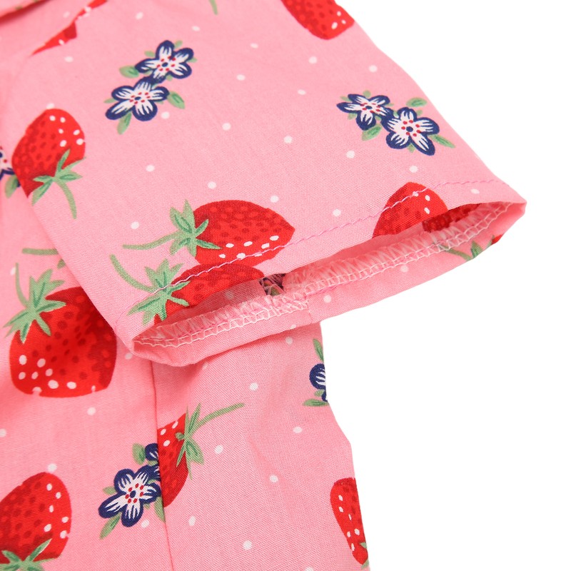 Dog Summer Shirts Cute Strawberry Print Turn Down Collar Snap