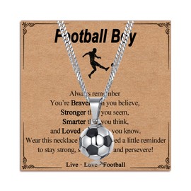RoseJeopal Stainless Steel Football Necklace for Boys, Soccer Charm Pendent Kids Football Necklace Gift for Birthday Starting School
