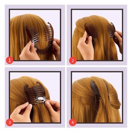 Numblartd 3Pcs Plastic Interlocking Banana Clip Combs - Two Sides Hair Combs Elongated Ponytail Hair Clincher Hair Accessories Ponytail Holder for Women (Black)