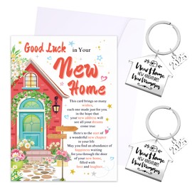 DOINEUFL New Home Gifts, Good Luck in Your New Home Card ＆ Keyring 2025, House Warming Gifts for Couple, Friends ＆ Family