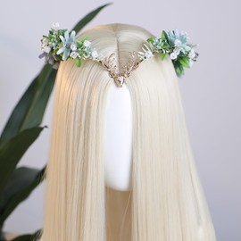 MOSTORY Blue Flower Fairy Headpiece - Dairy Elf Crown for Renaissance Costume Women, Woodland Floral Circlet for Forest Renfaire Accessories Fantasy Cosplay Fairycore