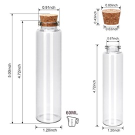 Brajttt 16pcs 60ml Mini Glass Bottles with Cork Stoppers,DIY Decoration Small Jars Favors,Mini Vials Cork for Art Crafts,Wedding Party Supplies