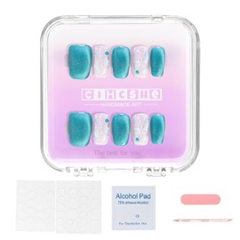 Cihcshe Handmade Nails Press On, Gorgeous Maldives Mint Green Fake Nails, Reusable Stick On Nail Set, Advanced Custom Acrylic Nails Press Ons for Women Summer Vacation, Salon Quality Manicure, 10Pcs