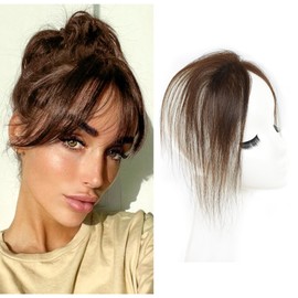 Meiverah Clip in Bangs Clip In Hair Extensions 100% Baby Hair Human Hand Made Natural Forehead Patch No Trace Patch Hairline for Women(Hand Made, 1"*5.3", 10") (Medium Brown, 10")