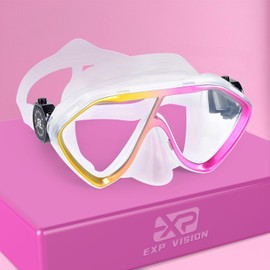 Diving Mask for Adults, Anti-Fog Swim Goggles with Nose Cover - Stylish Metallic Frame Snorkel Goggles for Scuba Diving, Snorkeling & Underwater Adventures (Gradient Rose)