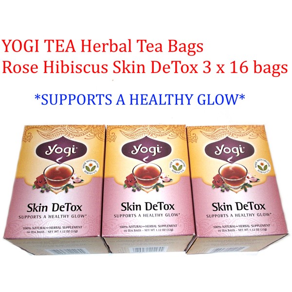 3 x 16 bags YOGI TEA Rose Hibiscus Skin DeTox Herbal Tea Bags (Total: 48 )