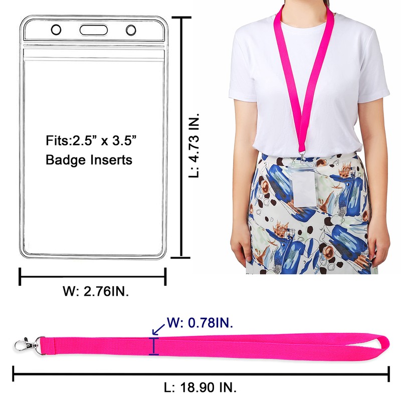 CANWELUX 12 Pack Neon Hot Pink Lanyard for ID Badges,Lanyard