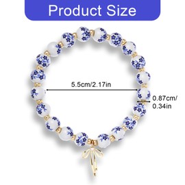 Ymapinc Beads Bow Bracelet for Women - Vintage Jewelry with Gold Bow Charm, Cute Elegance Blue and White Flowers Stretch Bracelets, Gift for Mom Girlfriend