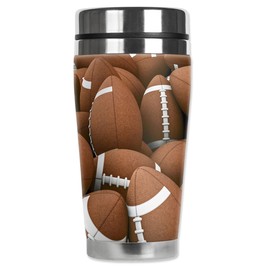Mugzie "New Footballs" Stainless Steel Travel Mug with Insulated Wetsuit Cover, 20 oz, Black