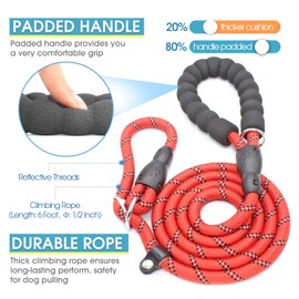 BAAPET 6 Feet Slip Lead Dog Leash Anti-Choking with Upgraded Durable Rope Cover and Comfortable Padded Handle for Large, Medium, Small Dogs Trainning with Poop Bags and Dispenser (Red)