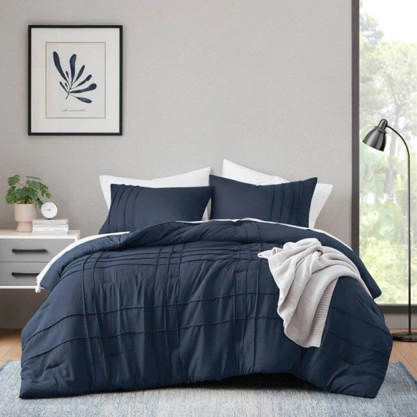 FastFurninshing Full/Queen Microfiber Pleated Bohemian style Pre-Washed Comforter Set in