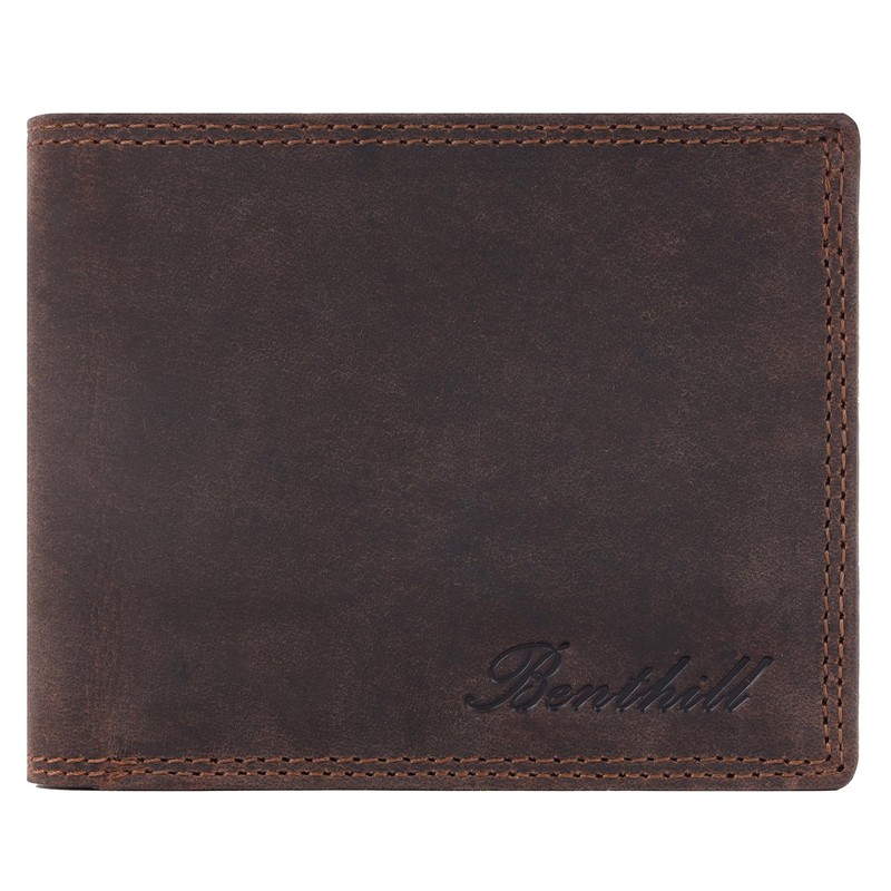 Benthill Men's Genuine Leather Wallet with RFID Protection, Dark Brown